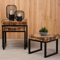 Set of 3 Rustic Teakwood Top Nesting Tables with Black Metallic Bases | Malang