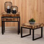 Set of 3 Rustic Teakwood Top Nesting Tables with Black Metallic Bases | Malang