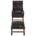 Genuine Black Leather and Teak Lounge Chair with Footstool | Inca