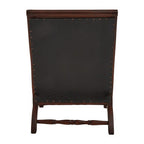 Genuine Black Leather and Teak Lounge Chair with Footstool | Inca