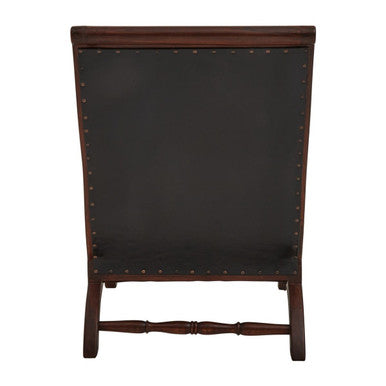 Genuine Black Leather and Teak Lounge Chair with Footstool | Inca