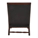 Genuine Black Leather and Teak Lounge Chair with Footstool | Inca