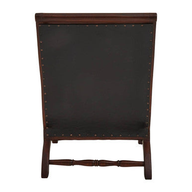 Genuine Black Leather and Teak Lounge Chair with Footstool | Inca