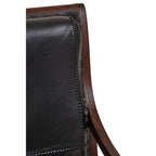 Genuine Black Leather and Teak Lounge Chair with Footstool | Inca