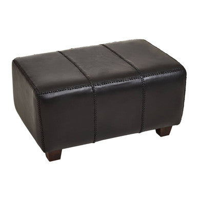 Black Leather Bench with Teak Wood Legs | Inca
