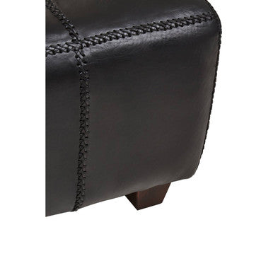 Black Leather Bench with Teak Wood Legs | Inca