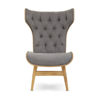 Dark Grey Velvet Chair with Winged Back | Vinsi