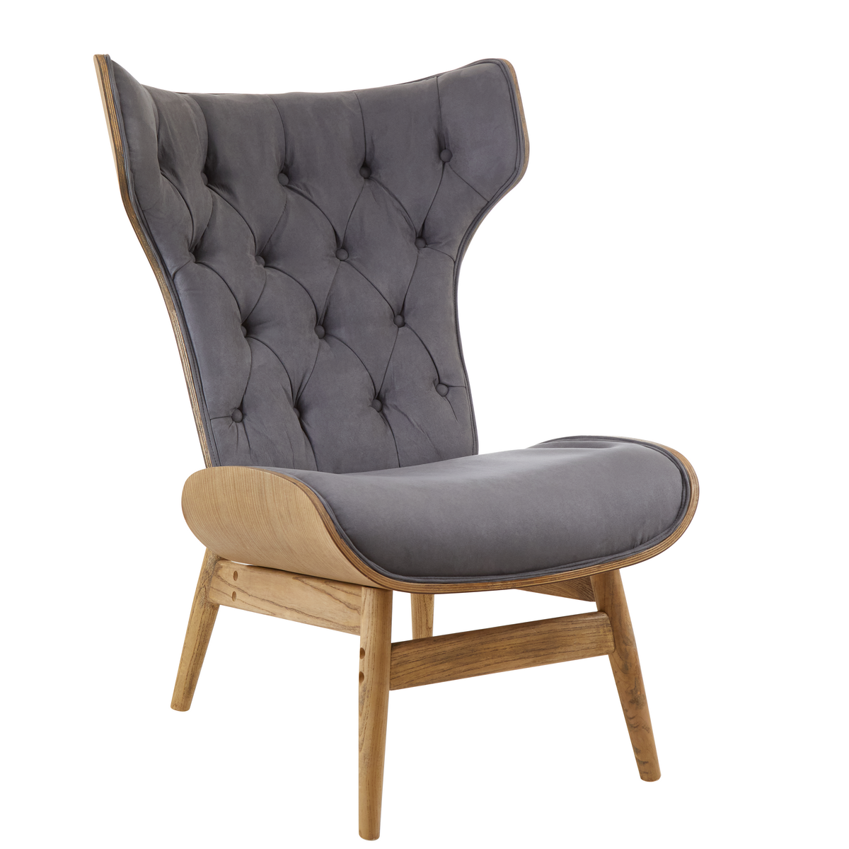 Dark Grey Velvet Chair with Winged Back | Vinsi