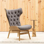 Dark Grey Velvet Chair with Winged Back | Vinsi