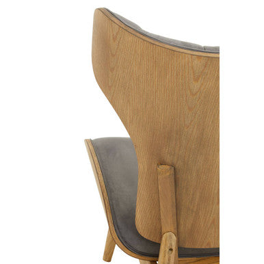 Dark Grey Velvet Chair with Winged Back | Vinsi