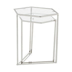 Silver Geometric Steel Side Table with Mirrored Glass Top | Herber