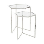 Silver Geometric Steel Side Table with Mirrored Glass Top | Herber