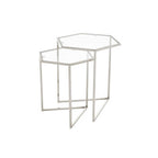 Silver Geometric Steel Side Table with Mirrored Glass Top | Herber