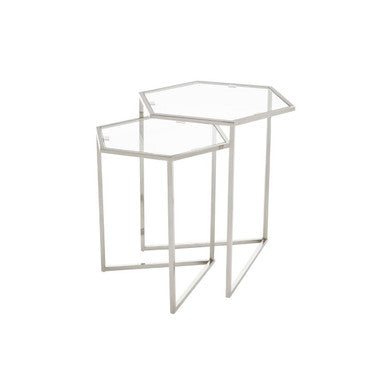 Silver Geometric Steel Side Table with Mirrored Glass Top | Herber