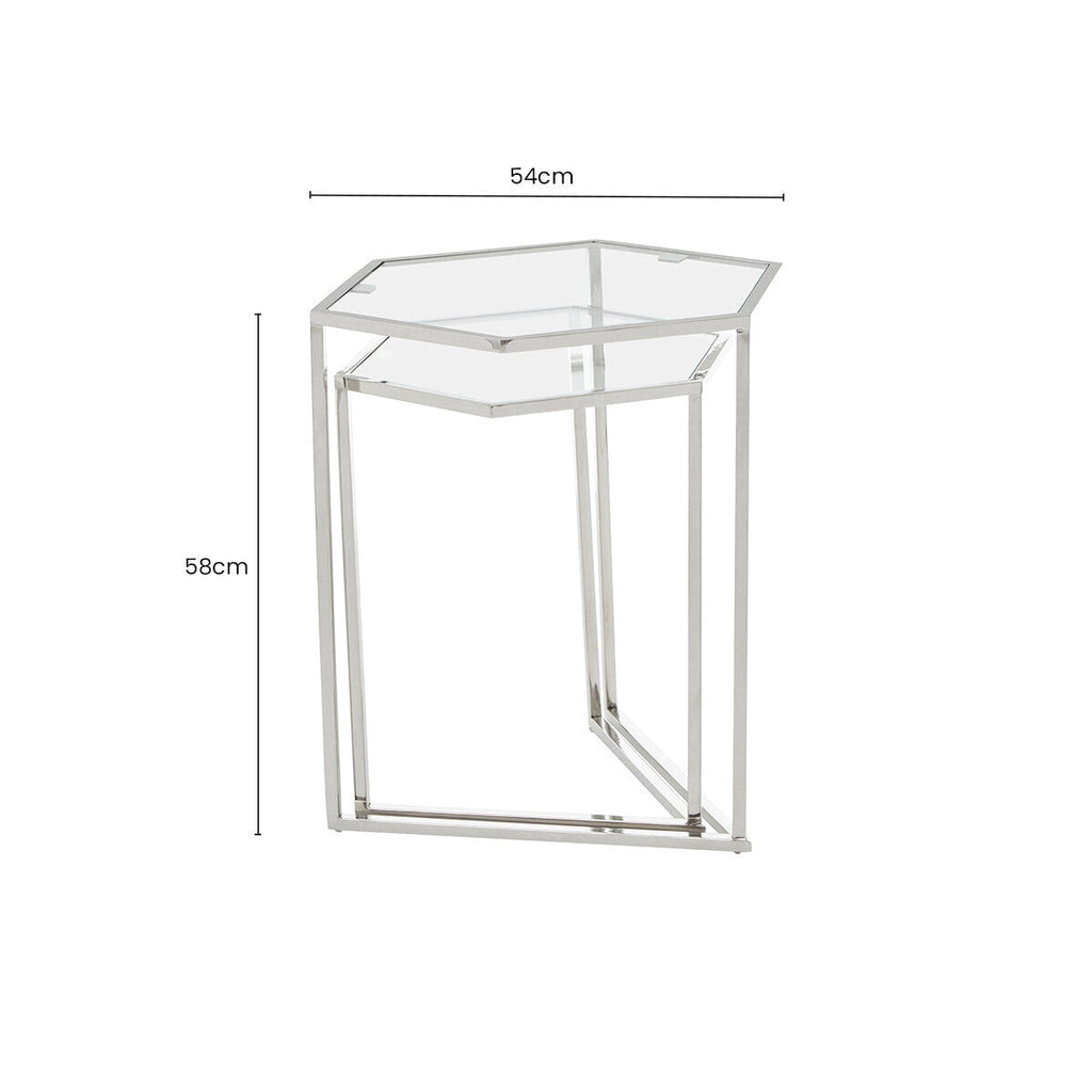 Silver Geometric Steel Side Table with Mirrored Glass Top | Herber