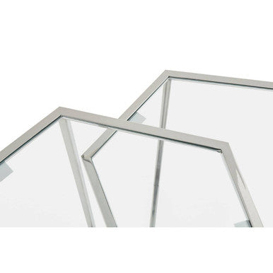 Silver Geometric Steel Side Table with Mirrored Glass Top | Herber