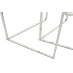 Silver Geometric Steel Side Table with Mirrored Glass Top | Herber