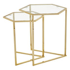 Gold Geometric Stainless Steel Set of 2 Side Table with Mirrored Glass Top | Herber