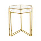 Gold Geometric Stainless Steel Set of 2 Side Table with Mirrored Glass Top | Herber