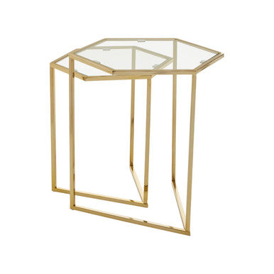 Gold Geometric Stainless Steel Set of 2 Side Table with Mirrored Glass Top | Herber