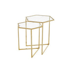 Gold Geometric Stainless Steel Set of 2 Side Table with Mirrored Glass Top | Herber