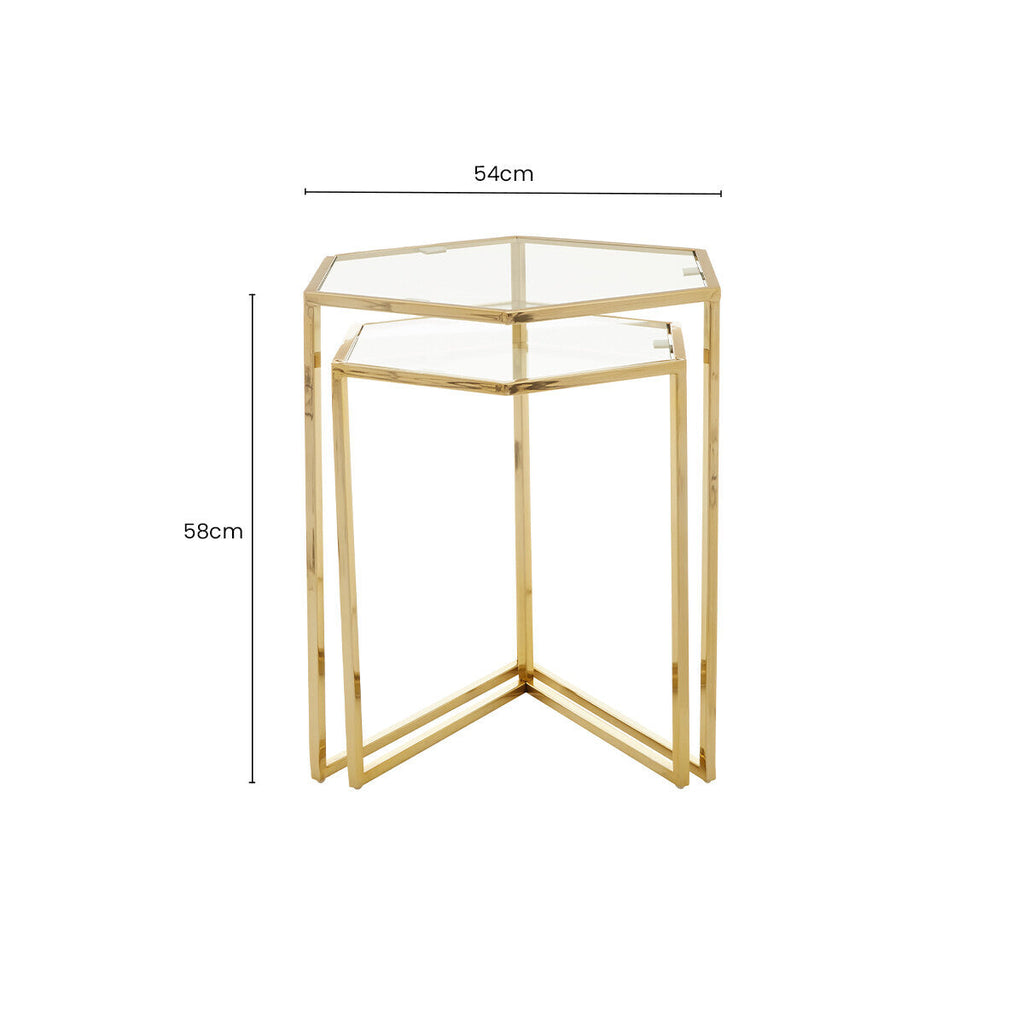 Gold Geometric Stainless Steel Set of 2 Side Table with Mirrored Glass Top | Herber
