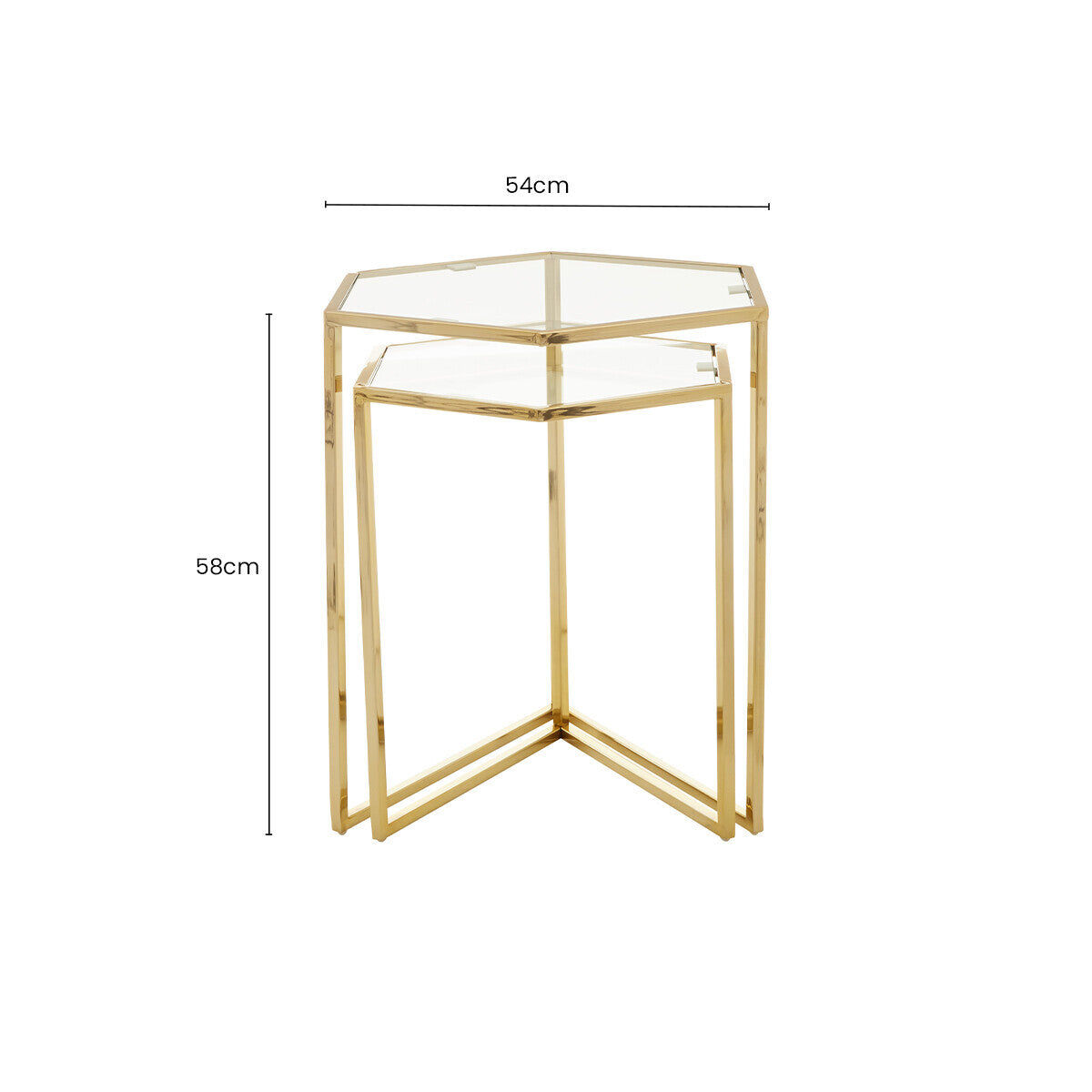 Gold Geometric Stainless Steel Set of 2 Side Table with Mirrored Glass Top | Herber