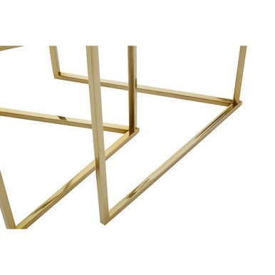 Gold Geometric Stainless Steel Set of 2 Side Table with Mirrored Glass Top | Herber