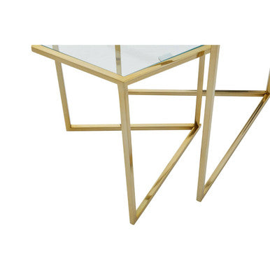 Gold Geometric Stainless Steel Set of 2 Side Table with Mirrored Glass Top | Herber