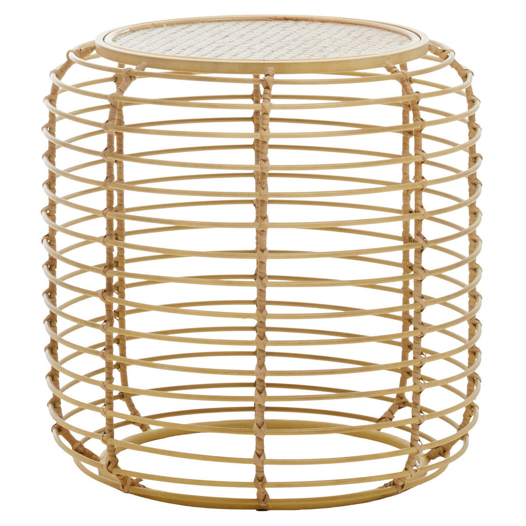 Natural Round Hand Woven Rattan Top Side Table with Gold Finish Cage Base | Trento