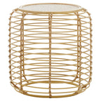 Natural Round Hand Woven Rattan Top Side Table with Gold Finish Cage Base | Trento
