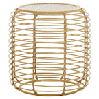 Natural Round Hand Woven Rattan Top Side Table with Gold Finish Cage Base | Trento