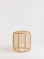 Natural Round Hand Woven Rattan Top Side Table with Gold Finish Cage Base | Trento