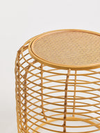 Natural Round Hand Woven Rattan Top Side Table with Gold Finish Cage Base | Trento