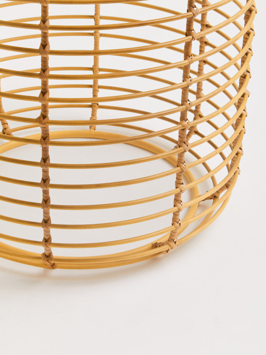 Natural Round Hand Woven Rattan Top Side Table with Gold Finish Cage Base | Trento
