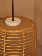 Natural Round Hand Woven Rattan Top Side Table with Gold Finish Cage Base | Trento