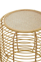 Natural Round Hand Woven Rattan Top Side Table with Gold Finish Cage Base | Trento