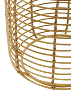 Natural Round Hand Woven Rattan Top Side Table with Gold Finish Cage Base | Trento