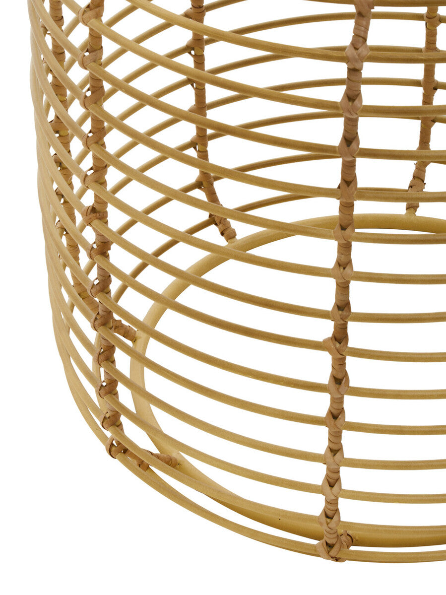 Natural Round Hand Woven Rattan Top Side Table with Gold Finish Cage Base | Trento