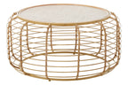 Natural Round Hand Woven Rattan Top Coffee Table with Gold Finish Cage Base | Trento