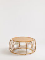 Natural Round Hand Woven Rattan Top Coffee Table with Gold Finish Cage Base | Trento