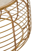 Natural Round Hand Woven Rattan Top Coffee Table with Gold Finish Cage Base | Trento