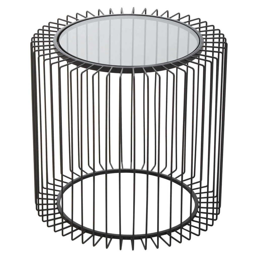Tempered Glass Top Round Side Table with Black Wireframe Cage Design Base | Trento