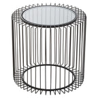 Tempered Glass Top Round Side Table with Black Wireframe Cage Design Base | Trento