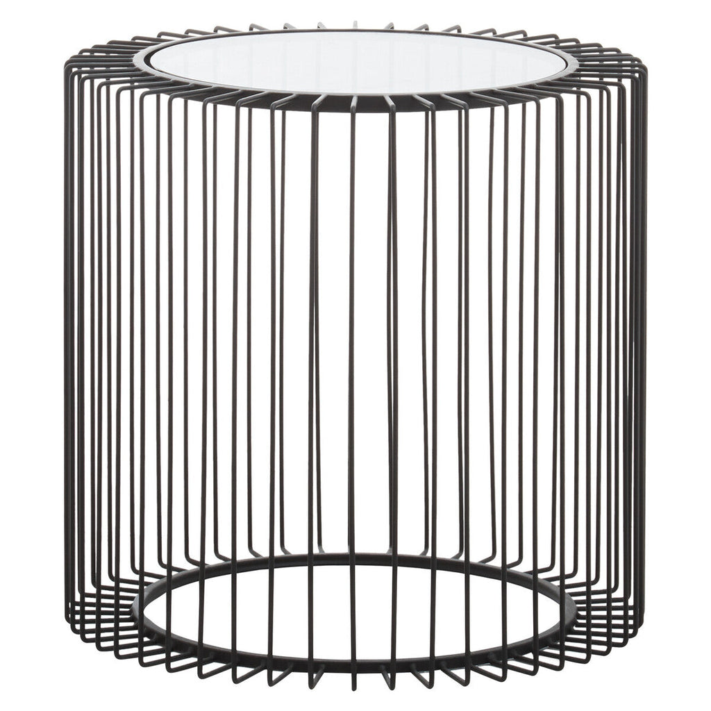 Tempered Glass Top Round Side Table with Black Wireframe Cage Design Base | Trento
