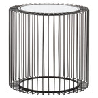 Tempered Glass Top Round Side Table with Black Wireframe Cage Design Base | Trento