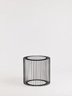 Tempered Glass Top Round Side Table with Black Wireframe Cage Design Base | Trento