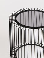Tempered Glass Top Round Side Table with Black Wireframe Cage Design Base | Trento