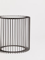 Tempered Glass Top Round Side Table with Black Wireframe Cage Design Base | Trento