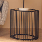Tempered Glass Top Round Side Table with Black Wireframe Cage Design Base | Trento